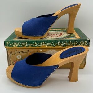 New In Box Deadstock Blue Candies Candie Royal 90’s Heel SZ 9 Wood Base Slip On